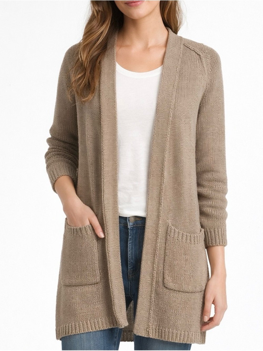 LOFT Open Knit Elegant Openfront Longline Cardigan XS